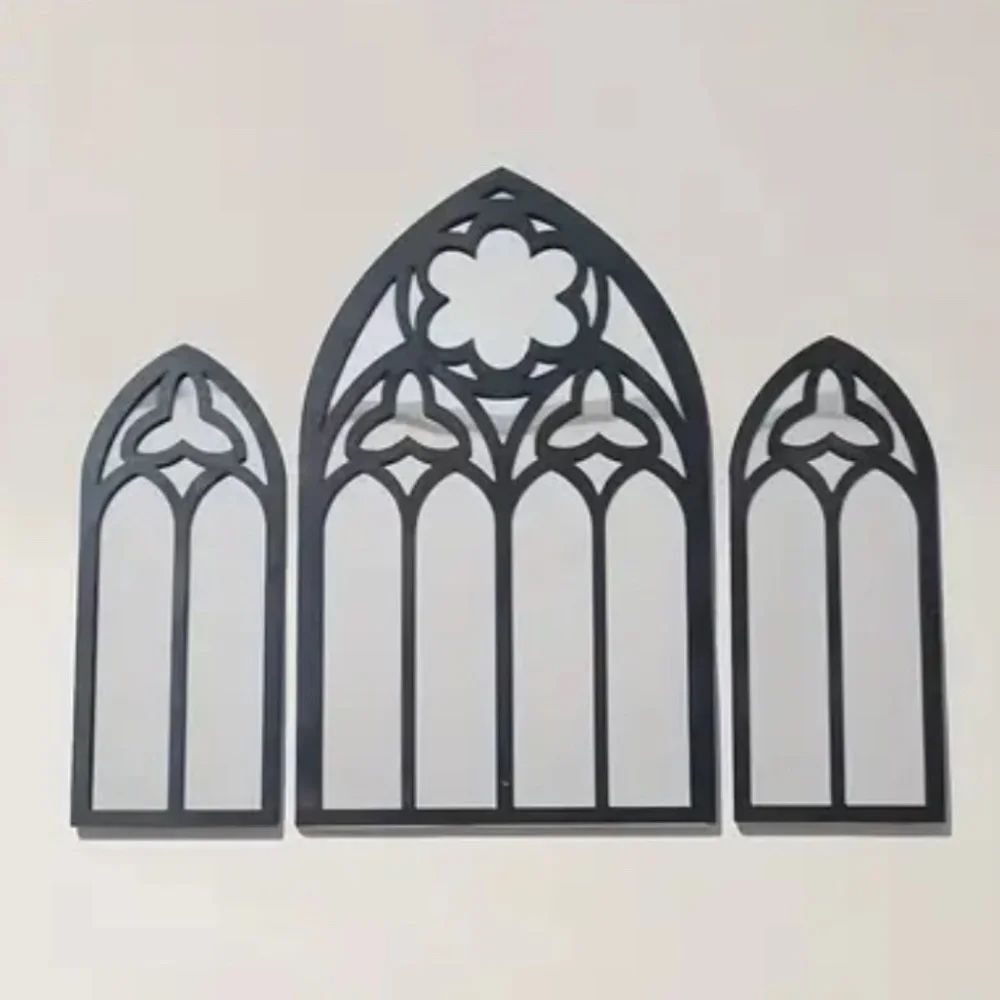 NEW! Set of 3 Gothic Cathedral Wall Mounted Wooden Mirrors!